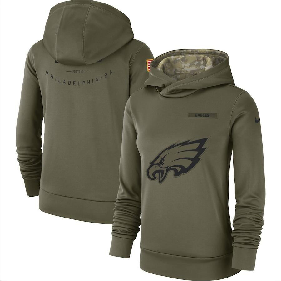 Women's Philadelphia Eagles Olive Salute to Service Team Logo Performance Pullover NFL Hoodie